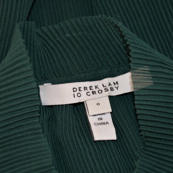 Derek Lam Micro Pleat Semi Sheer Tie Neck Green Blouse Sz 0 - Picture 3 of 5